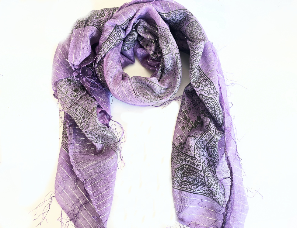 Vintage Indian Cotton Scarf – Purple Mystic Flowers Vintage Indian Cotton Scarf – Purple Mystic Flowers