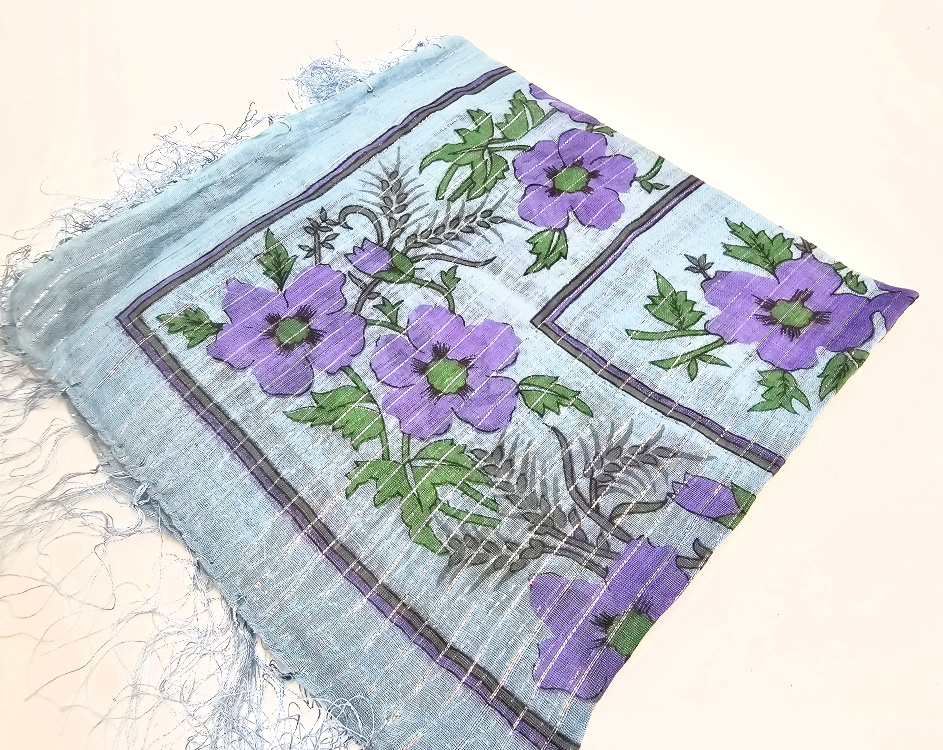 Vintage Indian Cotton Scarf – Purple Wild Petals Vintage Indian Cotton Scarf – Purple Wild Petals - Image 2