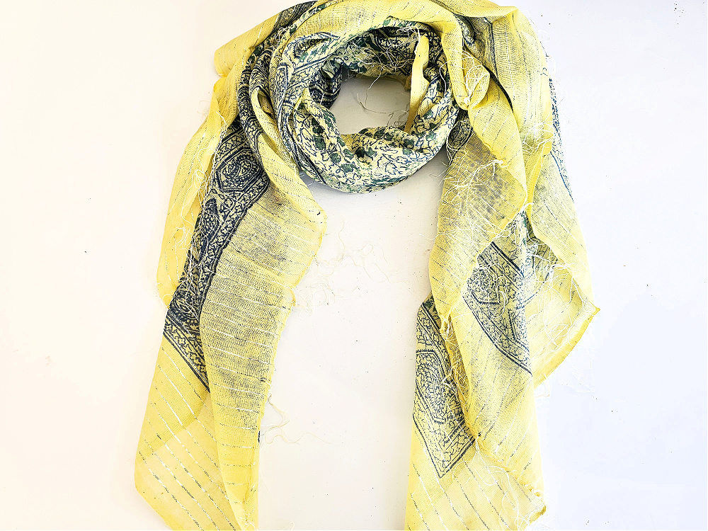 Vintage Indian Cotton Scarf – Yellow & Blue Mystic Flowers Vintage Indian Cotton Scarf – Yellow & Blue Mystic Flowers