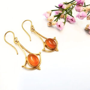 Wide Drop Earrings Carnelian (Brass)