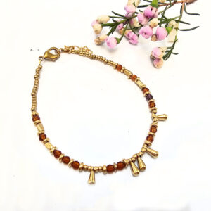 Brass Bead Bangle - Carnelian Drops