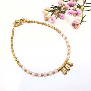 Brass Bead Bangle – Rose Quartz