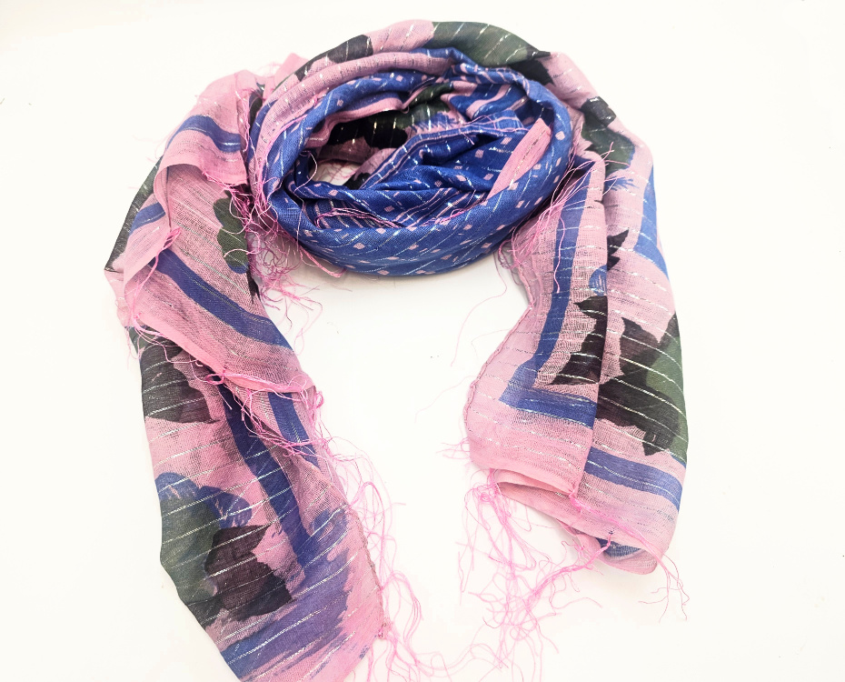 Vintage Indian Cotton Scarf – Pink Retro Rose Vintage Indian Cotton Scarf